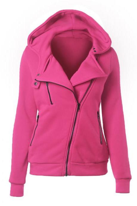 Fashion Spring Autumn Zipper Hooded Jacket Women Warm Hoodies Sweatshirts Cardigan Basic Coats Outerwear hot pink