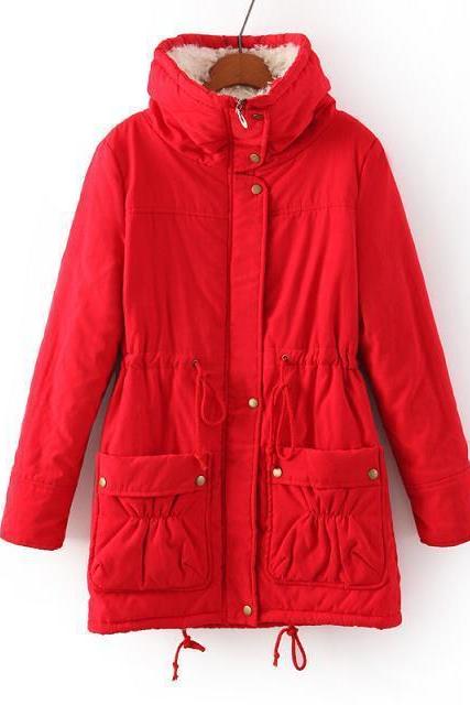 Winter Women Thick Long Fleece Coat Warm Turn Down Collar Fashion Parka Jackets Female Outerwear red