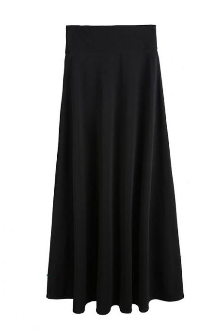 Black High Rise Ruffled A-line Maxi Skirt, Plus Size