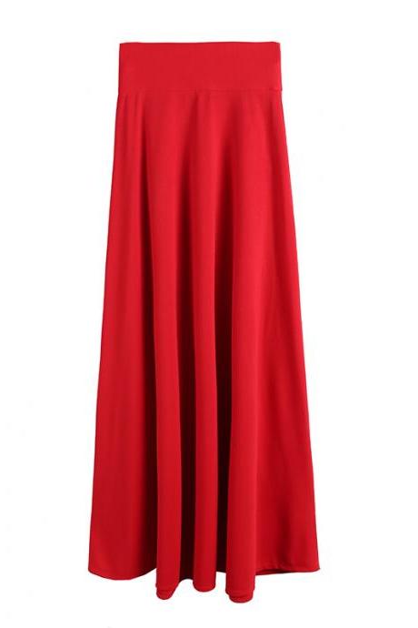 Elegant High Waist Pleated Skirt Women Faldas Saia Plus Size Long Skirt Red