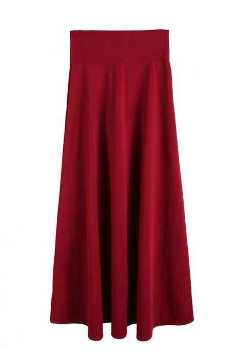 Burgundy High Rise Ruffled A-Line Maxi Skirt, Plus Size 