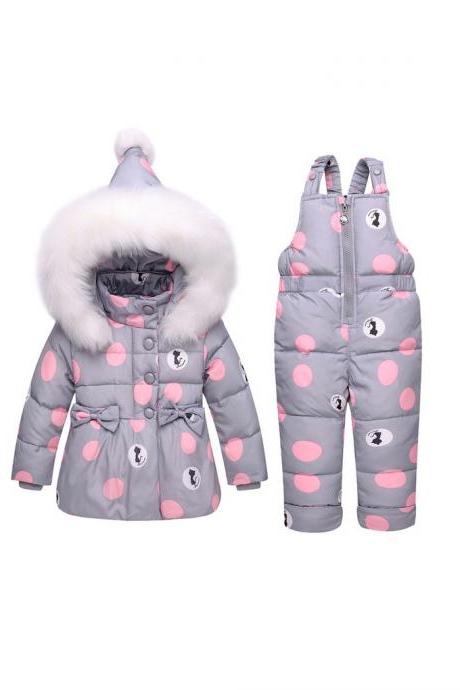 Winter Children Clothing Sets Girls Warm Parka Down Jacket Baby Coat+Pants Snowsuits Kids Suits gray