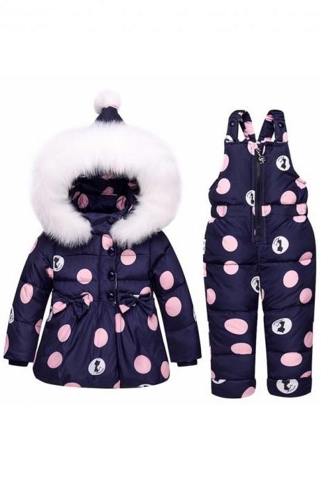 Winter Children Clothing Sets Girls Warm Parka Down Jacket Baby Coat+Pants Snowsuits Kids Suits navy blue