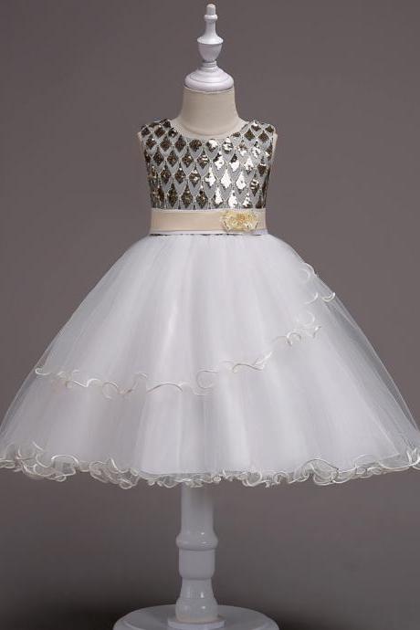 Sequin Flower Girl Dress Sleeveless Kids Birthday Perform Party Ball Gown Children Clothes champagne