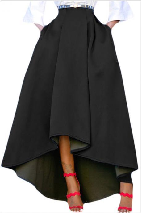 Women Maxi A Line High-low Skirt Vintage Long Puffy Pockets Prom Party Skirt Black