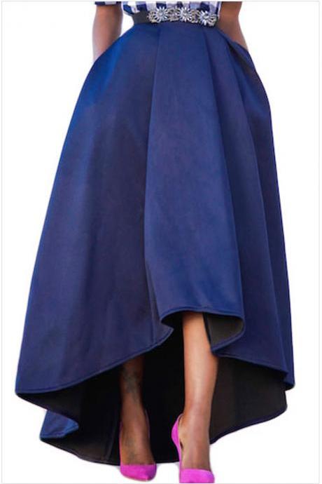 Women Maxi A Line High-Low Skirt Vintage Long Puffy Pockets Prom Party Skirt royal blue