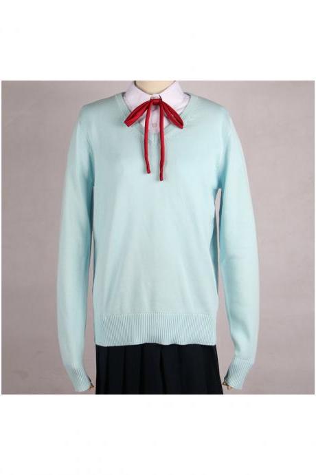 Japanese School Harajuku Style JK Uniforms Sweater Long Sleeve Students Knitted V-Neck Sweater aqua