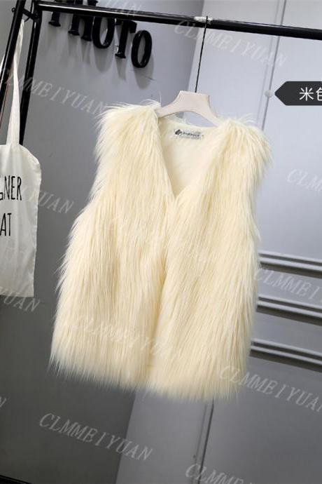 Women Faux Fur Vest Solid Winter Loose Oversize Female Sleeveless Jacket Waistcoat salmon