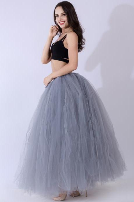 Puffty Women Tulle Tutu Skirt High Waist Lace up Jupe Female Prom Party Bridesmaid Skirts gray