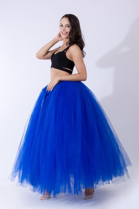  Puffty Women Tulle Tutu Skirt High Waist Lace up Jupe Female Prom Party Bridesmaid Skirts royal blue