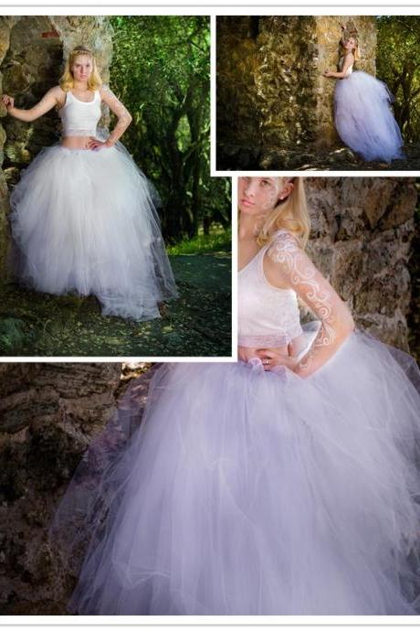  Puffty Women Tulle Tutu Skirt High Waist Lace up Jupe Female Prom Party Bridesmaid Skirts white
