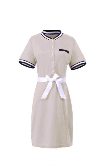 Plus Size Polo Shirt Dress Women Short Sleeve Bodycon Work Office Pencil Party Dress beige