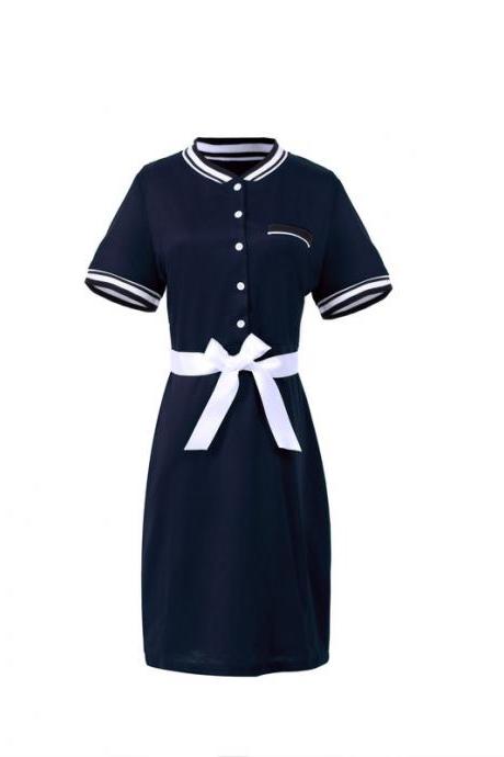 Plus Size Polo Shirt Dress Women Short Sleeve Bodycon Work Office Pencil Party Dress navy blue