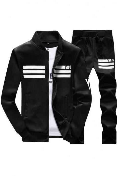 Mens Tracksuit Set Plus Size Stand Collar Men Sportswear Casual Sets Fitness Clothing black
