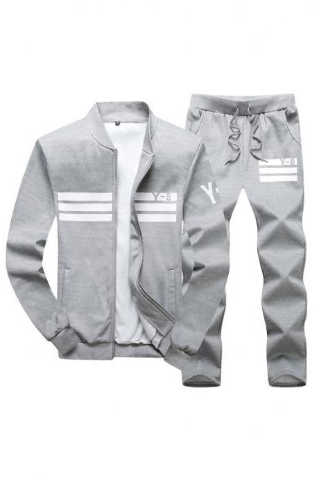Mens Tracksuit Set Plus Size Stand Collar Men Sportswear Casual Sets Fitness Clothing gray
