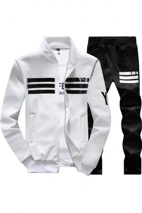Mens Tracksuit Set Plus Size Stand Collar Men Sportswear Casual Sets Fitness Clothing off white