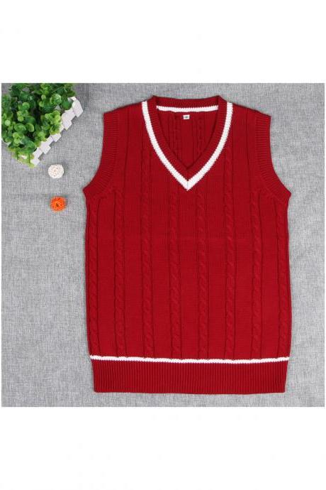 British Preppy Sleeveless Sweater Shool Uniforms V-neck Japanese Boys And Girls Students Knitted Vest red