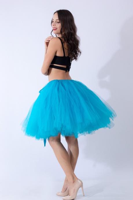 Midi Tulle Skirt Elegant Wedding Bridal Bridesmaid Women TUTU Skirt Lolita Petticoat blue