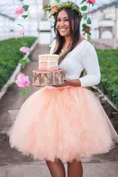Midi Tulle Skirt Elegant Wedding Bridal Bridesmaid Women Tutu Skirt Lolita Petticoat Salmon