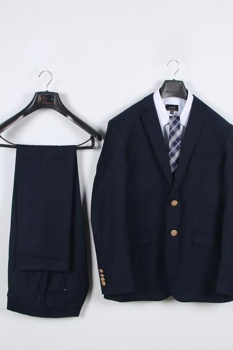 Preppy Style Japanese DK Student Uniforms Men Suit(Jacket+Pants) Boys Two Pieces Sets navy blue