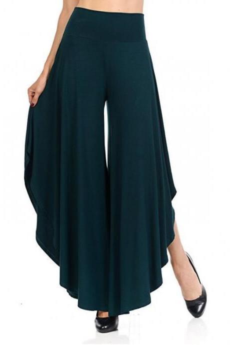 Elegant Irregular Ruffles Wide Leg Pants Women High Waist Pleated Casual Loose Streetwear Trousers dark green