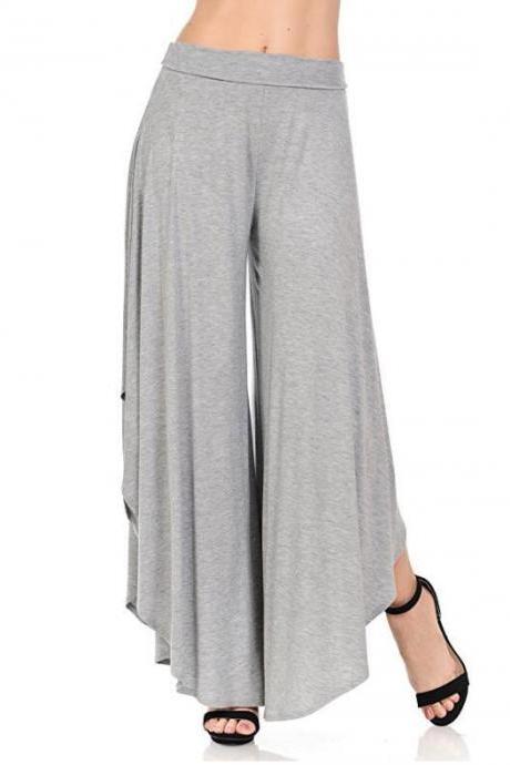 Elegant Irregular Ruffles Wide Leg Pants Women High Waist Pleated Casual Loose Streetwear Trousers gray