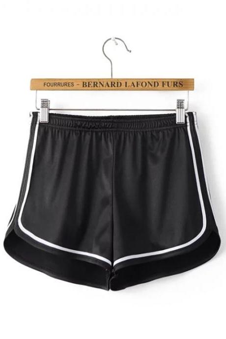 Summer Girl Casual Shorts Women Mini Side Striped Elastic High Waist Leisure Sport Shorts black