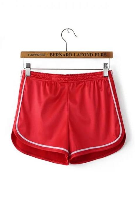 Summer Girl Casual Shorts Women Mini Side Striped Elastic High Waist Leisure Sport Shorts red