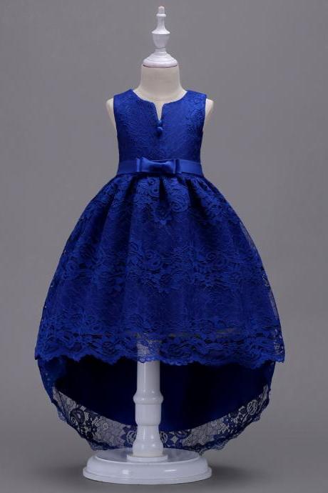 High Low Lace Flower Girl Dress Princess Wedding Birthday Party Teenage Children Clothes royal blue