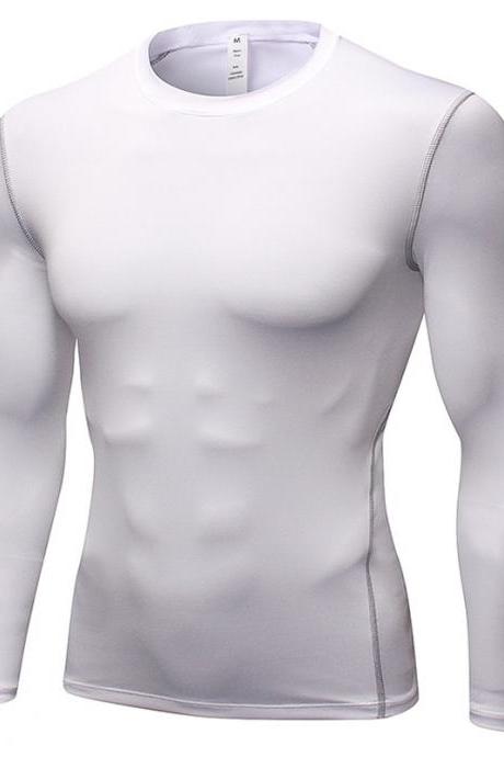Men Pro Quick Dry Fitness Sport Run Yoga Exercise Gym Top Compression Tee Basketball Workout Hiking Board T Shirt Off White