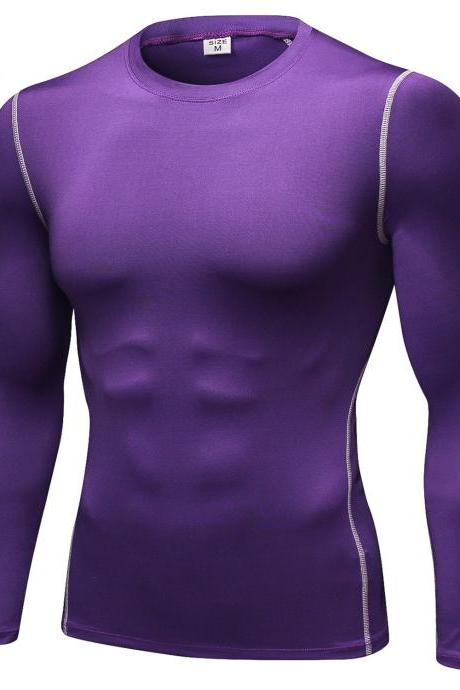 Men Pro Quick Dry Fitness Sport Run Yoga Exercise Gym Top Compression Tee Basketball Workout Hiking Board T Shirt Purple