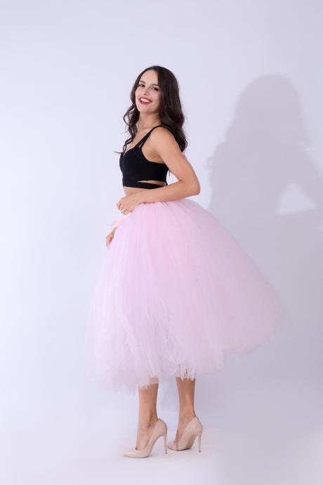 Women Puffy Tutu Skirts Long Tea Length Tulle Skirt Wedding Bridesmaid Lolita Under skirt pink