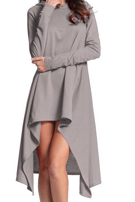 Women High Low Hoodies Aymmetrical Hem Casual Loose Long Sleeve Pullover Sweatshirt light gray