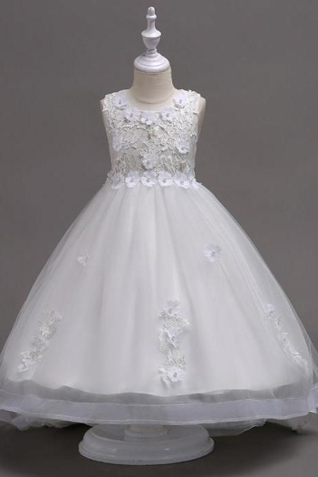 Pretty Lace High Low Flower Girl Dress Applique Wedding Holy Communion Party Gown Children Clothes Off White
