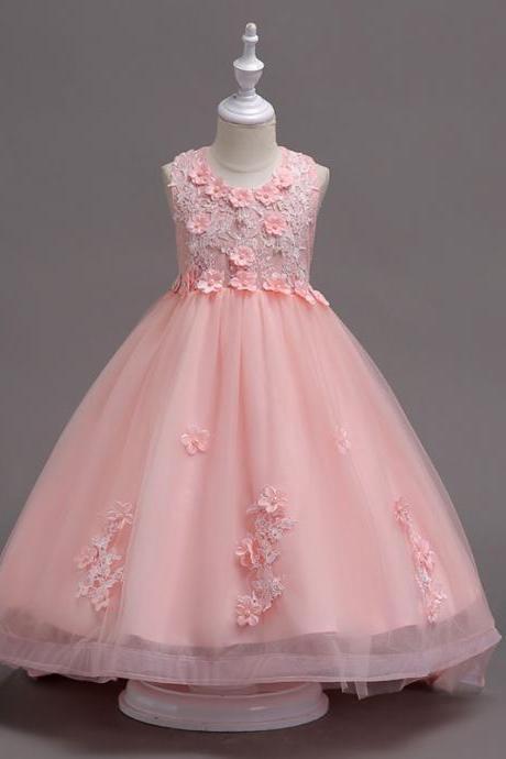 Pretty Lace High Low Flower Girl Dress Applique Wedding Holy Communion Party Gown Children Clothes Pink