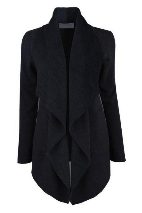 Spring Autumn Turn-down Collar Coat Women Long Sleeve Cardigan Solid Asymmetrical Jacket Outwear Dark Gray