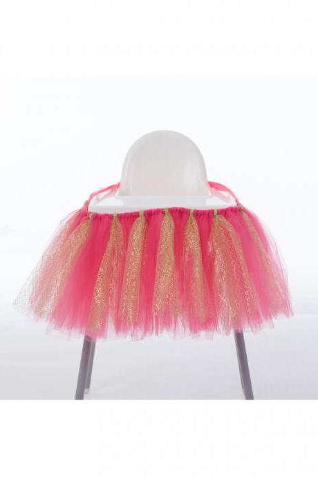 Tutu Tulle Table Skirts High Chair Decor Baby Shower Decorations For Boys Girls Party Set Birthday Party Supplies Coral+gold