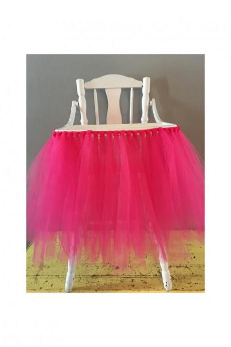 Tutu Tulle Table Skirts High Chair Decor Baby Shower Decorations for Boys Girls Party Set Birthday Party Supplies hot pink