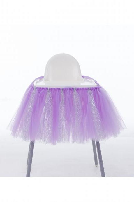 Tutu Tulle Table Skirts High Chair Decor Baby Shower Decorations for Boys Girls Party Set Birthday Party Supplies lilac+silver