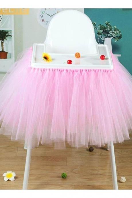 Tutu Tulle Table Skirts High Chair Decor Baby Shower Decorations For Boys Girls Party Set Birthday Party Supplies Pink