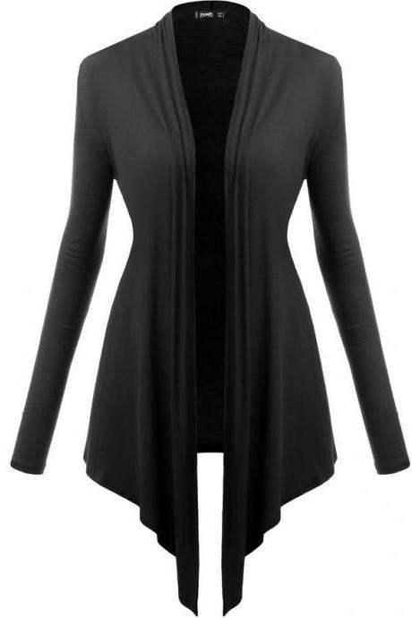 Women Cardigan Spring Long Sleeve Irregular Ladies Coat Slim Jacket Outerwear black