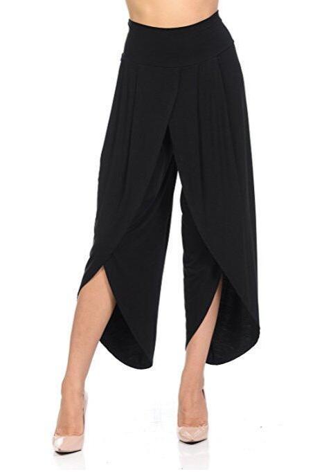 New Irregular Wide Leg Pants Women Fashion Cross Split Ladies Solid Casual Comfortable Loose Trousers black