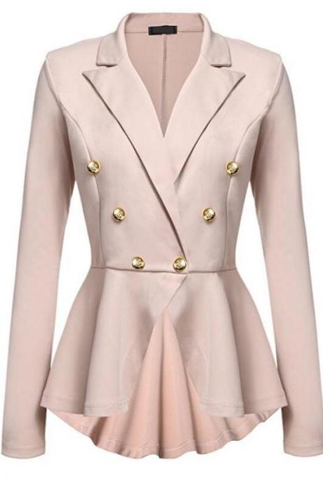 Women Slim Suit Coat Spring Autumn Metal Button Long Sleeve Double-Breasted Lady Blazer Work Wear khaki