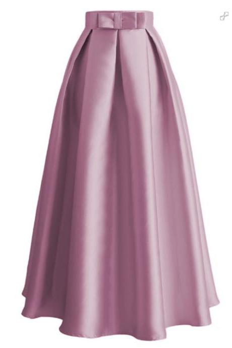 Plain Muslim Women Casual Maxi Pleated Skirts High Waist Ladies A Line Long Skater Skirt Pink
