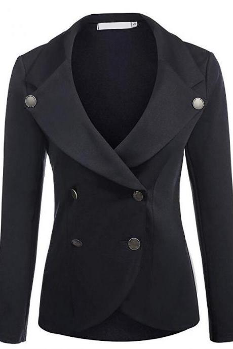 Women Slim Blazer Coat Spring Autumn Casual Long Sleeve Double-Breasted OL Work Suit Jacket