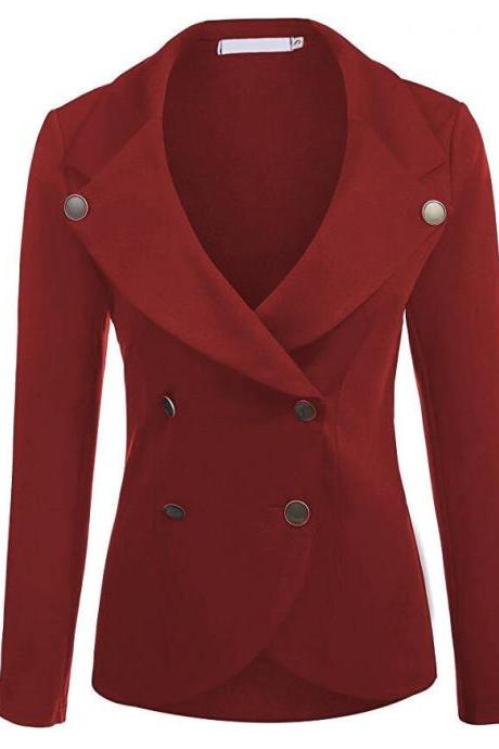  Women Slim Blazer Coat Spring Autumn Casual Long Sleeve Double-Breasted OL Work Suit Jacket