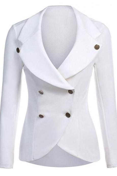 Women Slim Blazer Coat Spring Autumn Casual Long Sleeve Double-Breasted OL Work Suit Jacket white