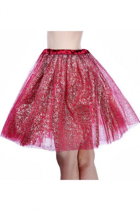 Adult Tutu Skirt Sequin Gilding Polka Dot 3 Layers Party Dance Ballet Pettiskirt Tulle Girl Mini Skirt Burgundy