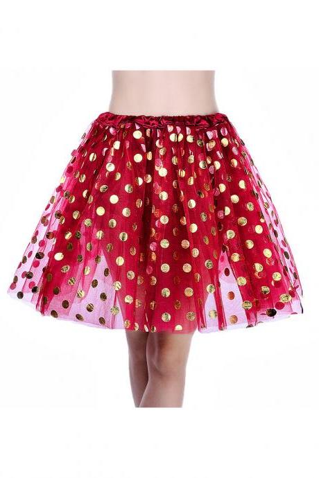 Adult Tutu Skirt Sequin Gilding Polka Dot 3 Layers Party Dance Ballet Pettiskirt Tulle Girl Mini Skirt burgundy+gold