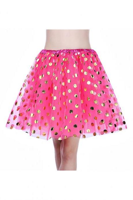 Adult Tutu Skirt Sequin Gilding Polka Dot 3 Layers Party Dance Ballet Pettiskirt Tulle Girl Mini Skirt Hot Pink+gold